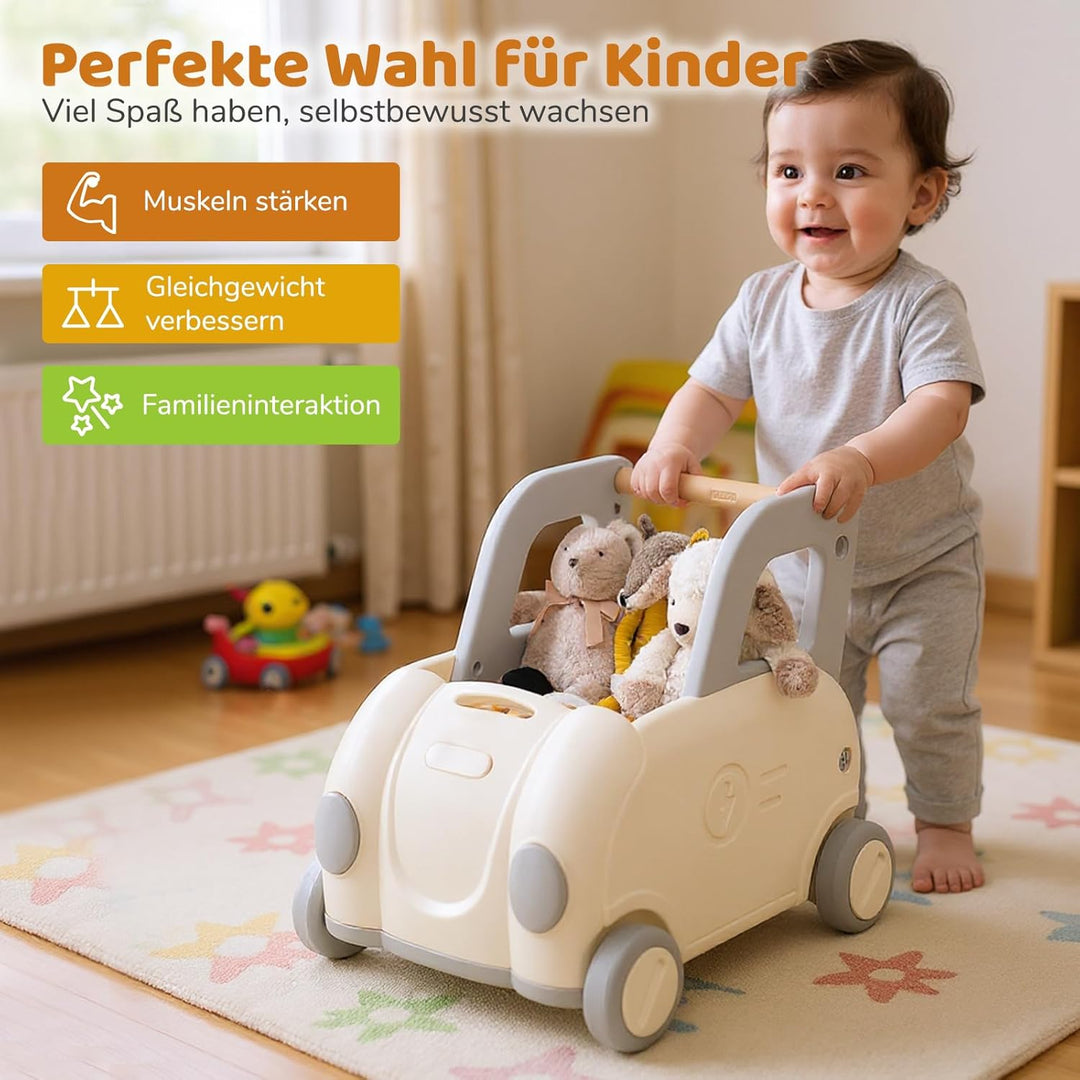 DREAMADE Lauflernwagen Baby, Laufwagen mit Zuggurt, Rädern & klappbarer Sitz, Baby Walker mit Staura