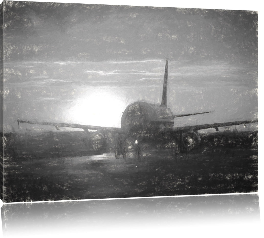 Pixxprint Flugzeug im Sonnenuntergang 100x70cm Leinwandbild Wandbild Kunstdruck, 100x70