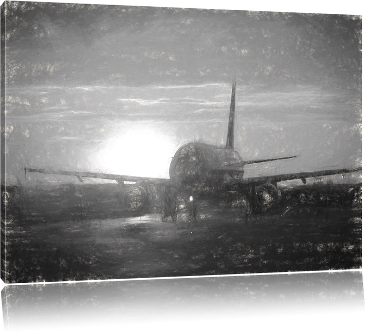 Pixxprint Flugzeug im Sonnenuntergang 100x70cm Leinwandbild Wandbild Kunstdruck, 100x70