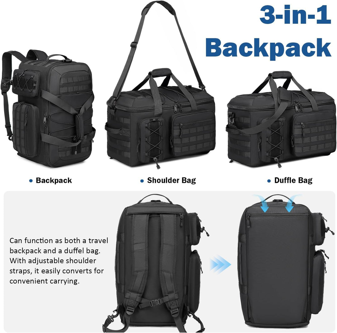 3 in 1 Sporttasche Herren mit Schuhfach &amp; Rucksackfunktion Taktische Reisetasche Handgepäck Rucksack