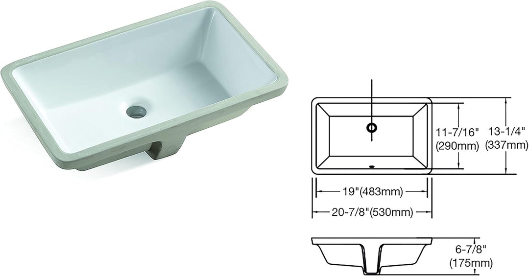 MEJE 202A-1 Rechteckige Unterbau-Spüle 53 x 33.7 x 17.5 cm Keramik-Weiss, 53 X 33.7 X 17.5 Cm