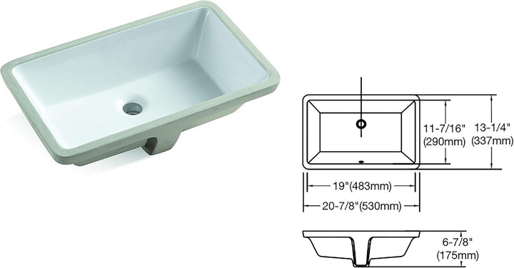 MEJE 202A-1 Rechteckige Unterbau-Spüle 53 x 33.7 x 17.5 cm Keramik-Weiss, 53 X 33.7 X 17.5 Cm