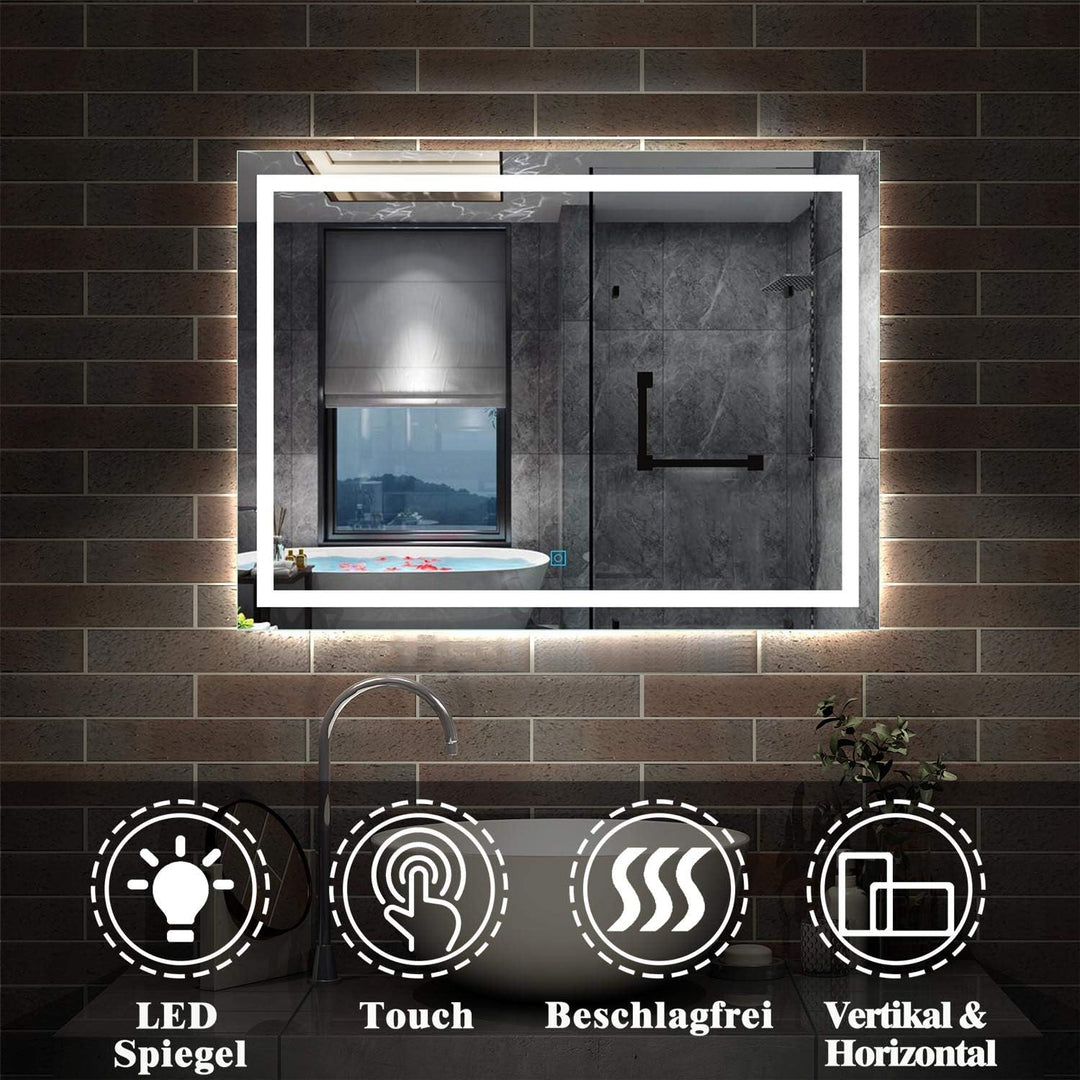 Aica Sanitär LED Badspiegel 100×70cm Badspiegel mit Beleuchtung Lichtspiegel Badezimmerspiegel Wands