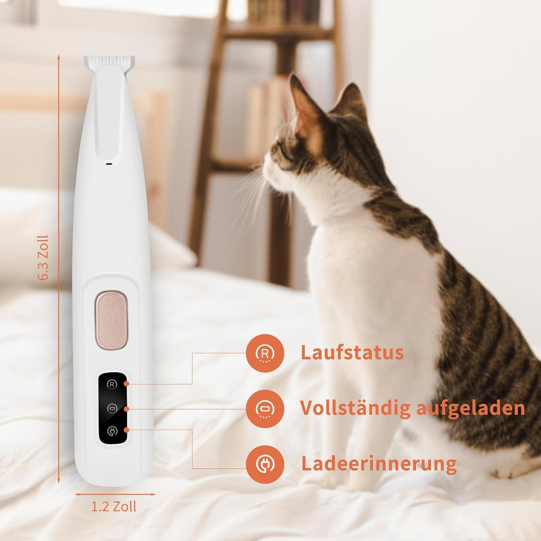 PawTrim Pro, Superleise/Wiederaufladbarer Pfotentrimmer, für Haustiere mit LED-Licht, Wasserdichter,