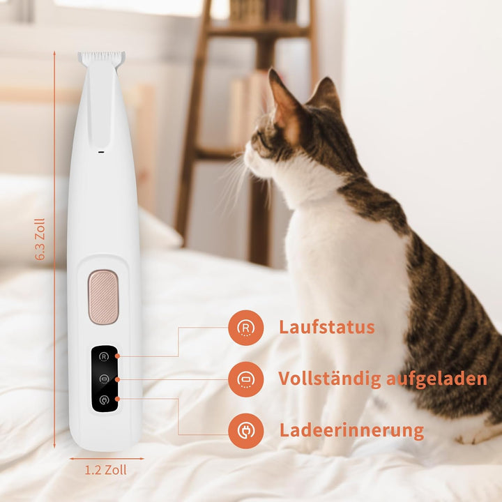 PawTrim Pro, Superleise/Wiederaufladbarer Pfotentrimmer, für Haustiere mit LED-Licht, Wasserdichter,