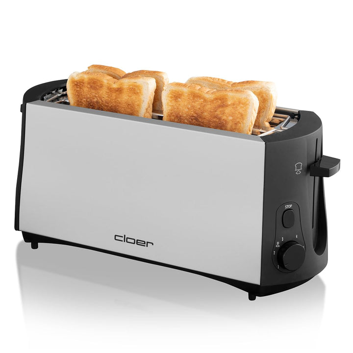 Cloer 3710 Langschlitztoaster für 4 Toastscheiben / 1380 W / integrierter Brötchenaufsatz / Nachhebe