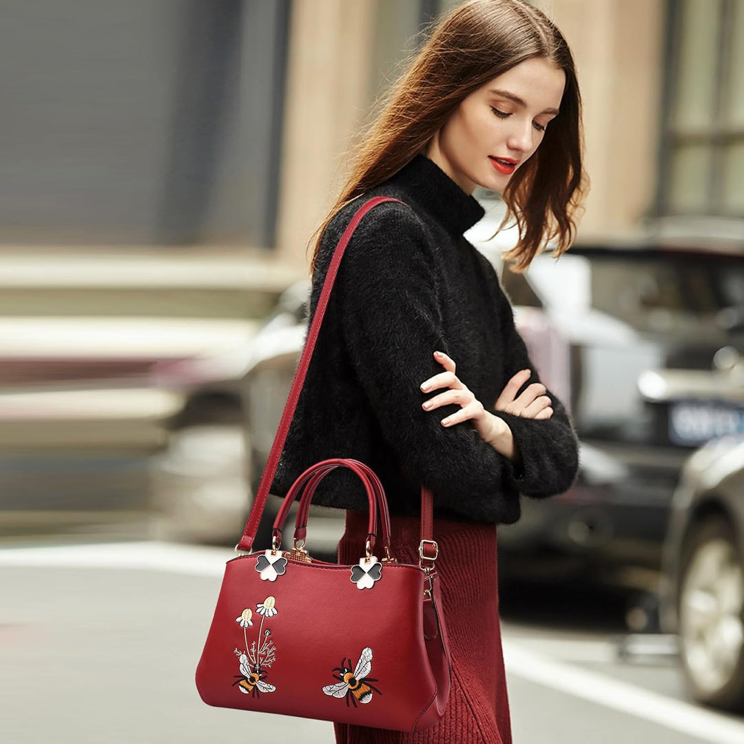 NICOLE&DORIS Handtaschen Damen Mode Schultertasche Geldbörse Retro Umhängetasche Frau Tote Stickerei