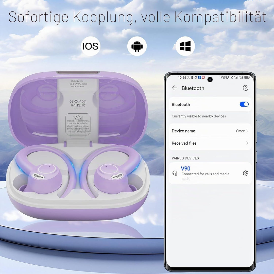 Csasan Bluetooth Kopfhörer Sport, in Ear Kopfhörer Kabellos Bluetooth 5.3 mit Ohrbügel, Hi-Fi Stereo