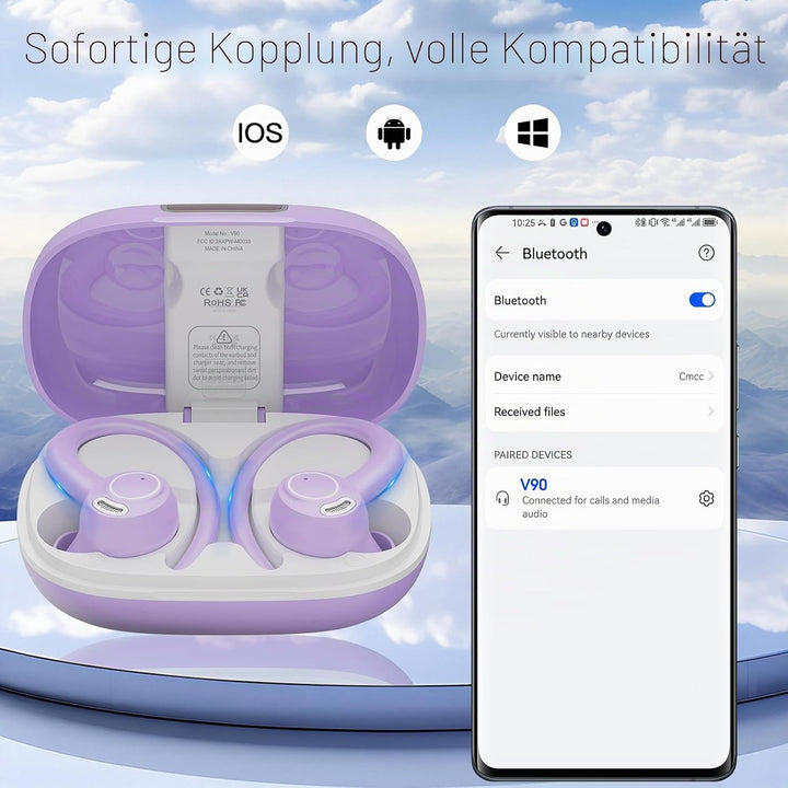 Csasan Bluetooth Kopfhörer Sport, in Ear Kopfhörer Kabellos Bluetooth 5.3 mit Ohrbügel, Hi-Fi Stereo