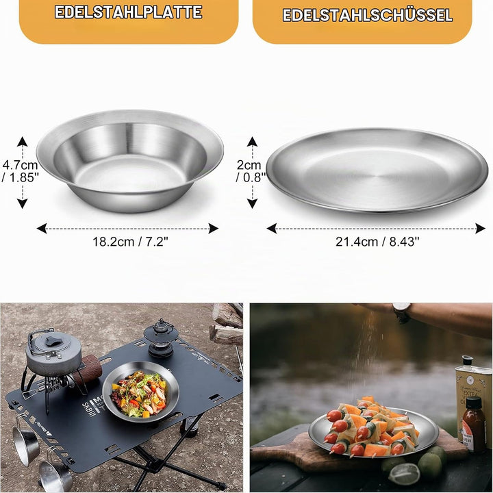 Odoland Campingbesteck Set Geschirrset 7 PCS aus Edelstahl Tafelservice mit Etui Messer Gabel Löffel
