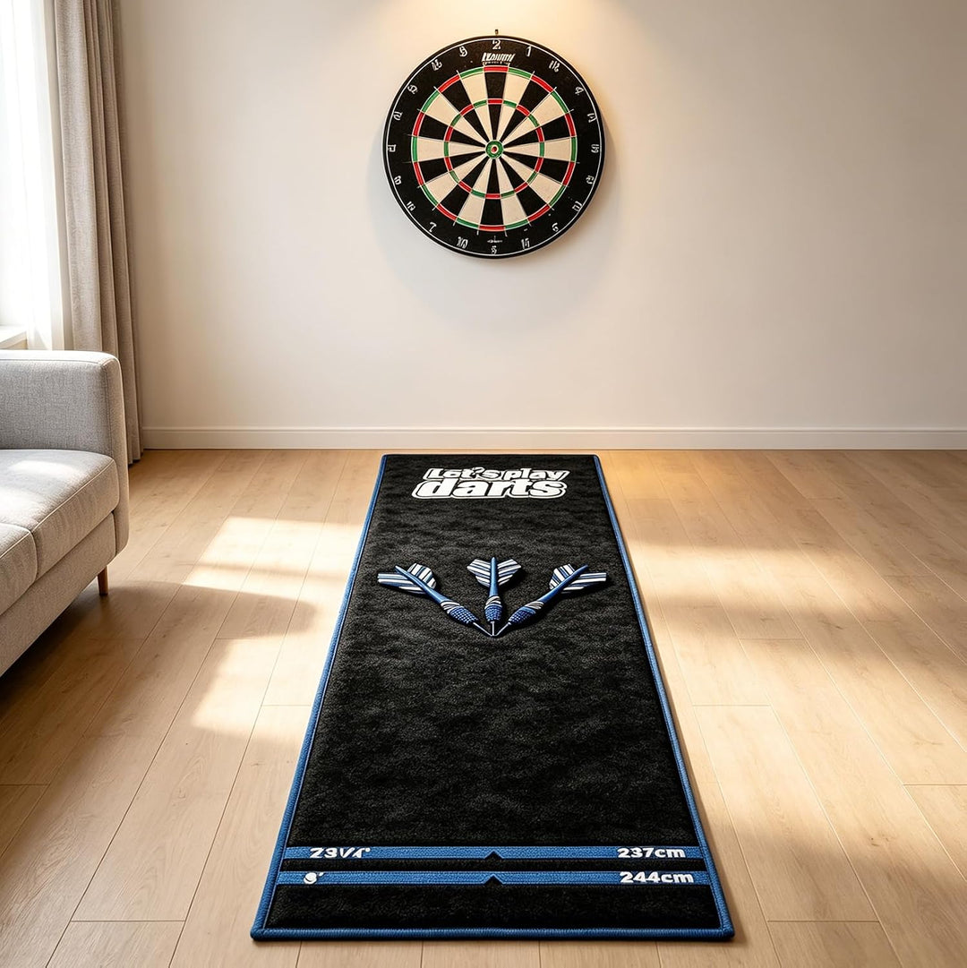 Dartmatte mit Oche Markierung 260 x 60 cm, rutschfeste Dart Teppich Matte | mit Abwurflinie, Gummi U