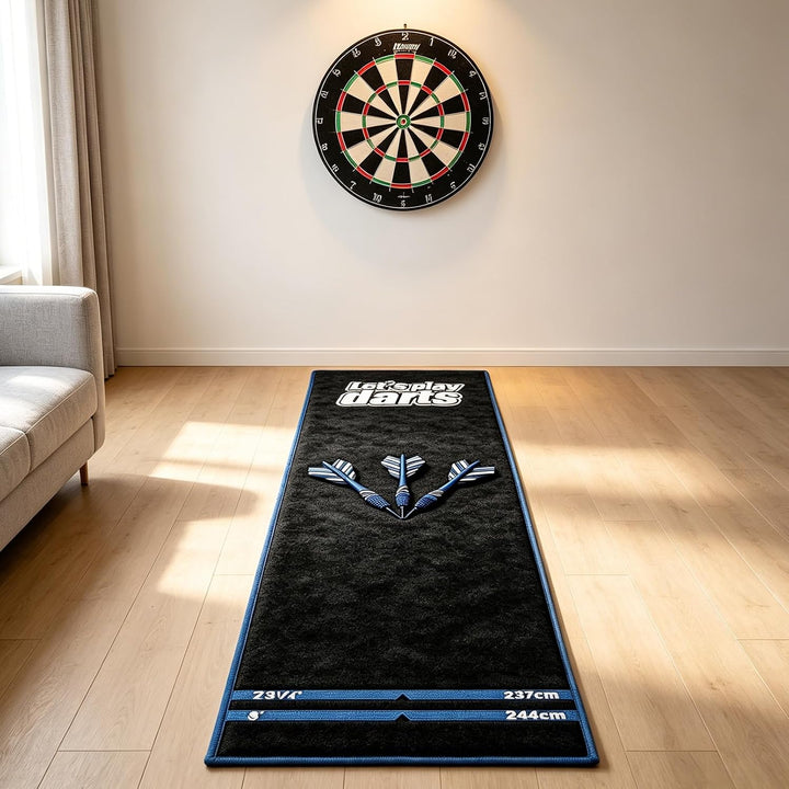 Dartmatte mit Oche Markierung 260 x 60 cm, rutschfeste Dart Teppich Matte | mit Abwurflinie, Gummi U