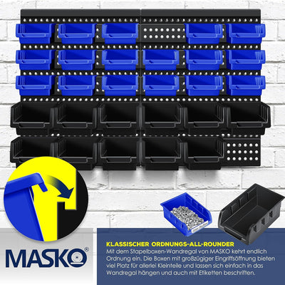 Masko® Stapelboxen + Wandregal 32tlg Set Box Sichtlagerkästen Schüttenregal Steckregal, Werkstatt, H