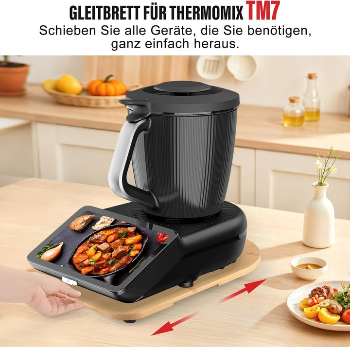 Bambus Gleitbrett für Thermomix TM7, Rollbrett zum mühelosen Verschieben | Schützt die sensible Waag