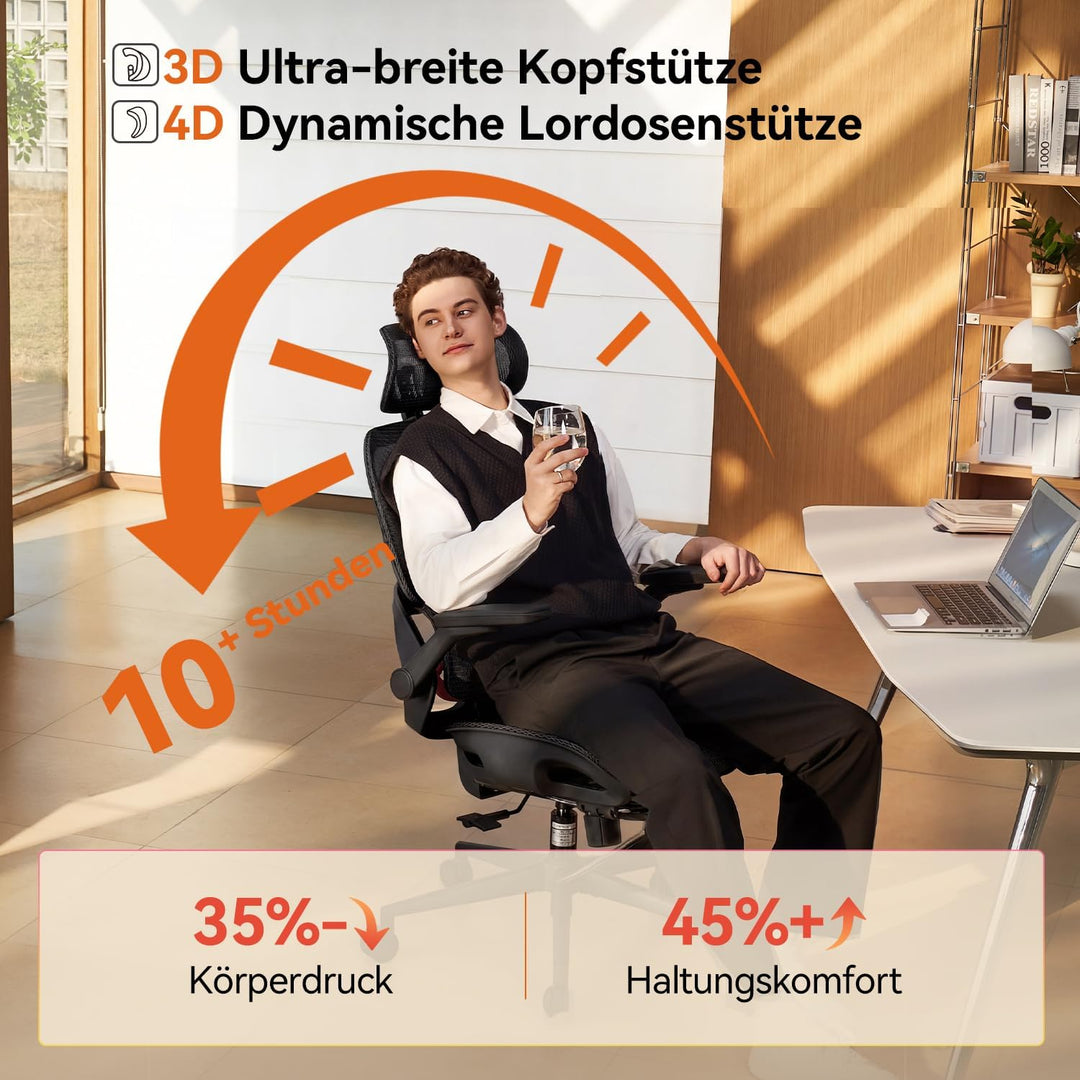 SIHOO Ergonomischer Bürostuhl, Schreibtischstuhl mit Dynamischer Lordosenstütze, Breiter Kopfstütze