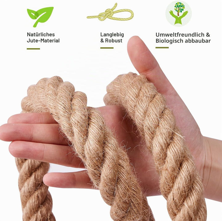 Juteseil 40mm 5M,Natürliche Hanfseil 4-Stränge Dicke Jute Schnur Gedreht Tauwerk Tau Seil für Garten