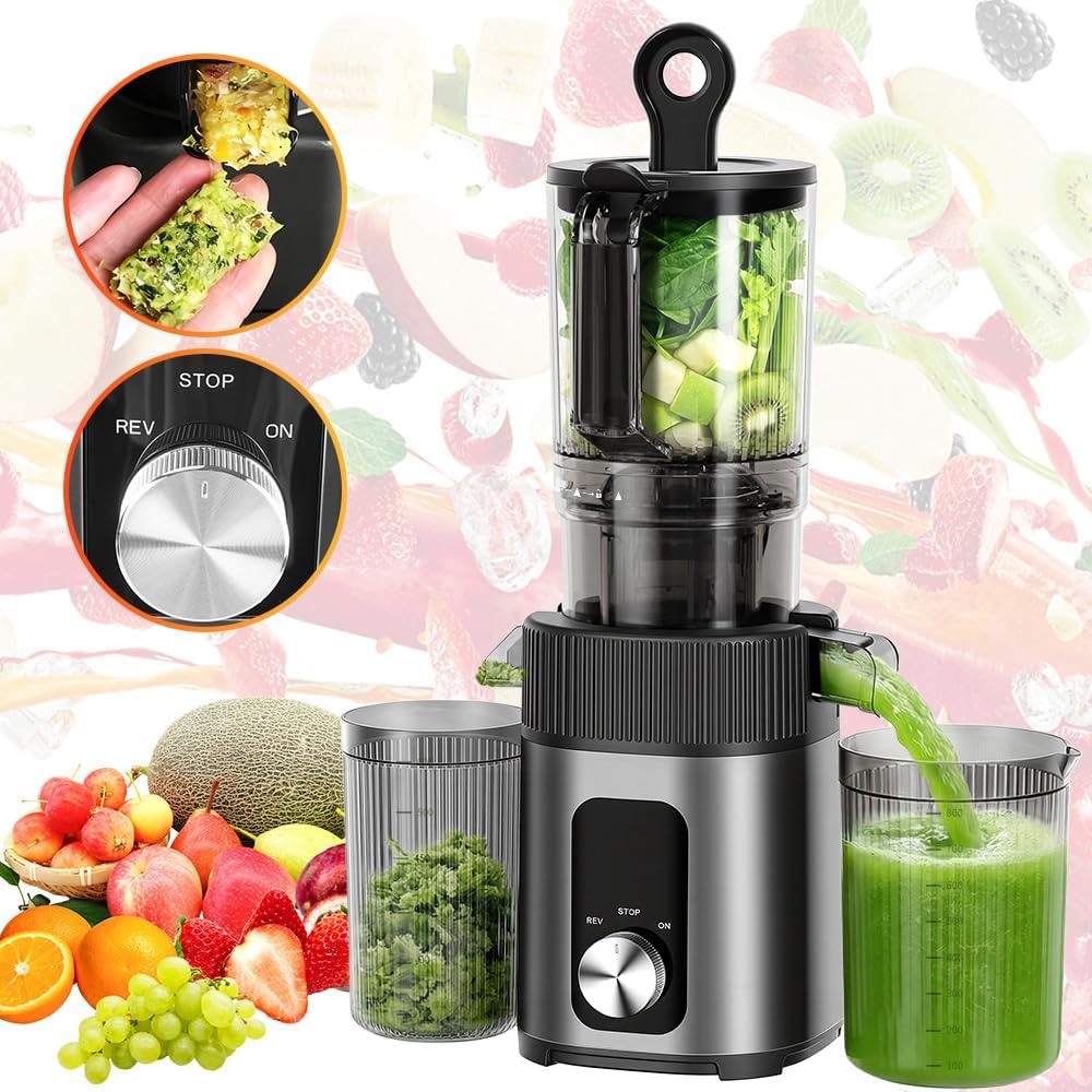 KEPEAK Slow Juicer 200W, Professionelle Saftpresse mit 112mm Einfüllschacht für ganze Früchte und Ge