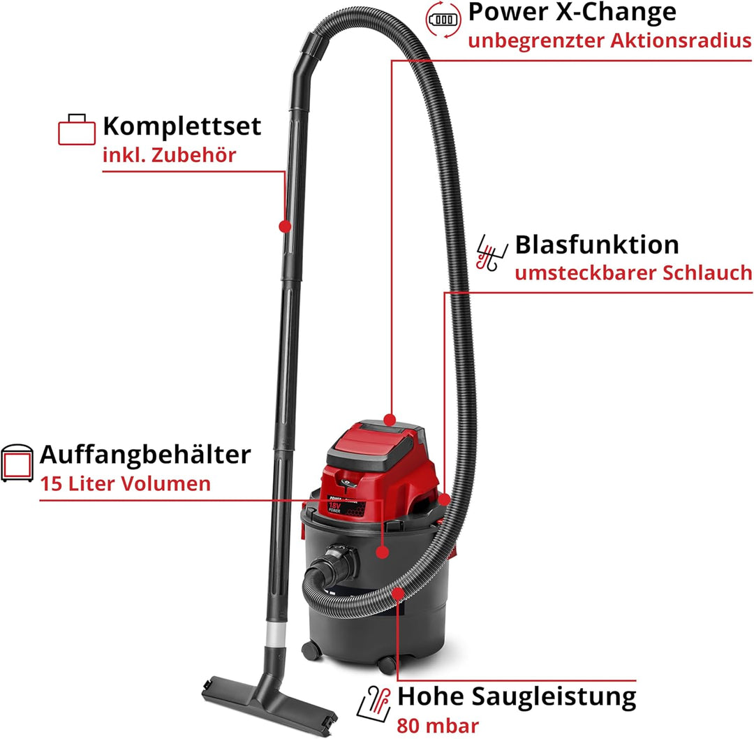 Einhell Akku-Nass-Trockensauger TC-VC 18/15 Li-Solo Power X-Change (Lithium-Ionen, Kunststoffbehälte