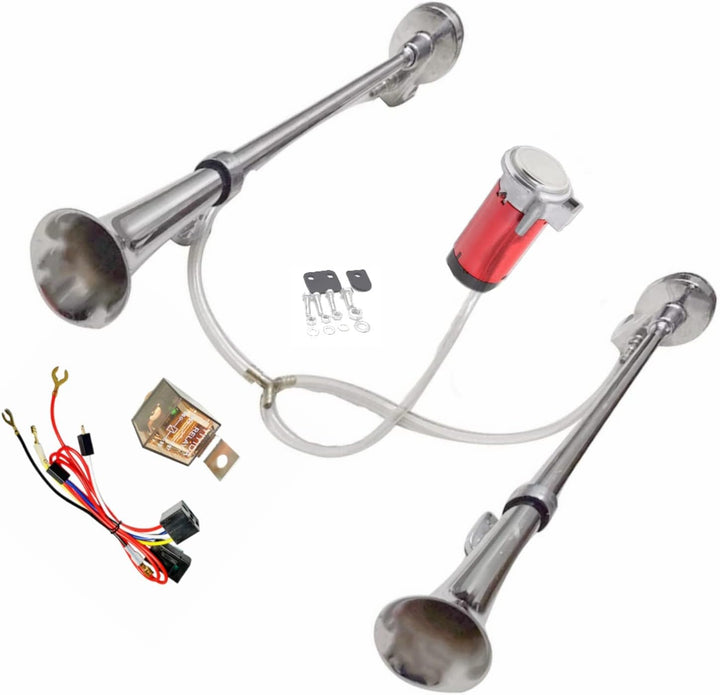 YIYIDA Autohupe Elektrische Hupe Car Horn 12V Schiffshupe Zink Chrom Silber Doppelrohr 170 dB Air Ho