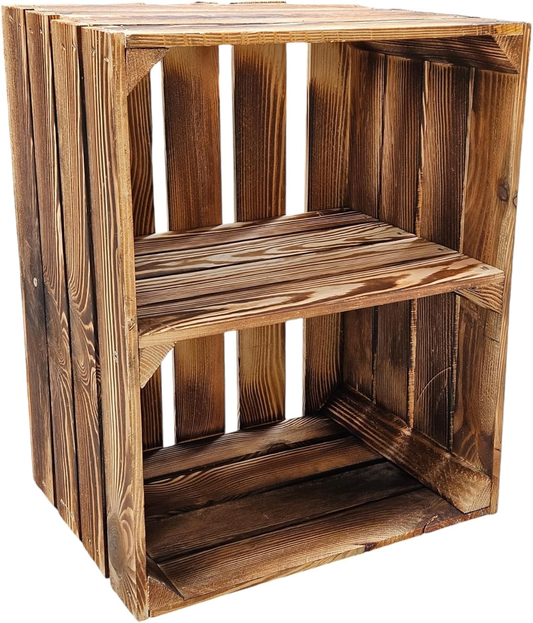 Teramico Flambierte Holzkisten als Bücherregal/Regalkisten 50 x 40 x 30cm mit Ablagefach/Mittelbrett