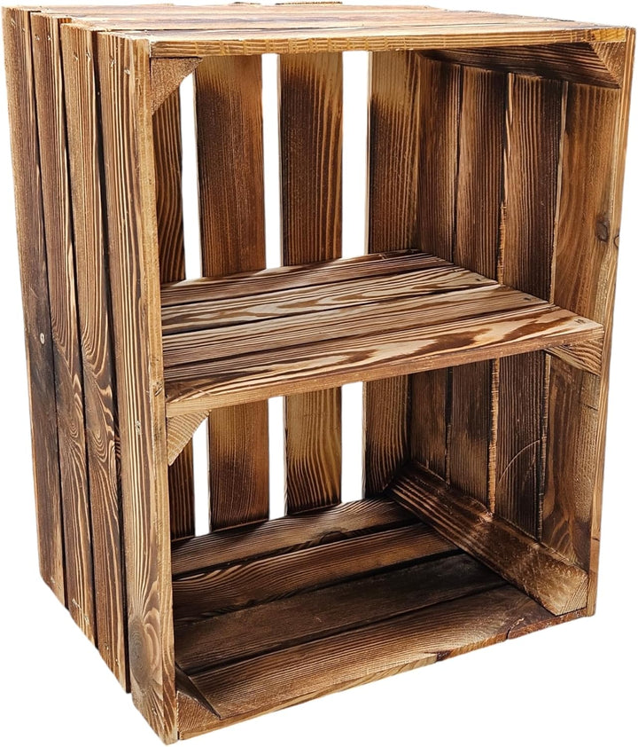 Teramico Flambierte Holzkisten als Bücherregal/Regalkisten 50 x 40 x 30cm mit Ablagefach/Mittelbrett