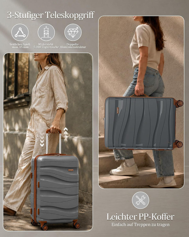 KONO Handgepäck Klein Koffer Trolleys 56cm Leicht Hartschalenkoffer Reisekoffer mit 4 Rollen und TSA