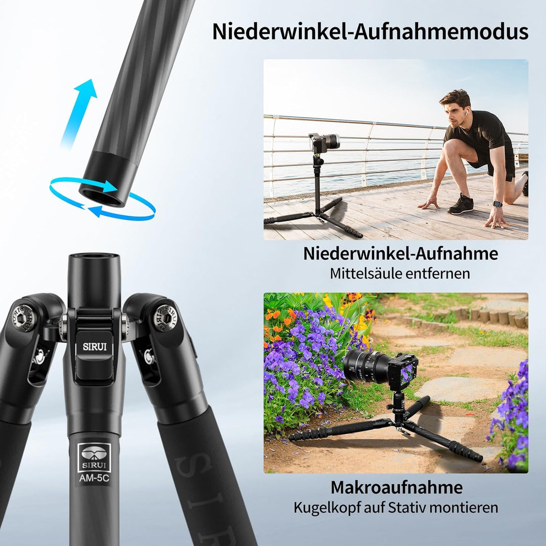 SIRUI AM-5C Carbon Reisestativ, 140cm Kompaktes leichtes Carbon Tripod mit 360° Panorama-Kugelkopf f