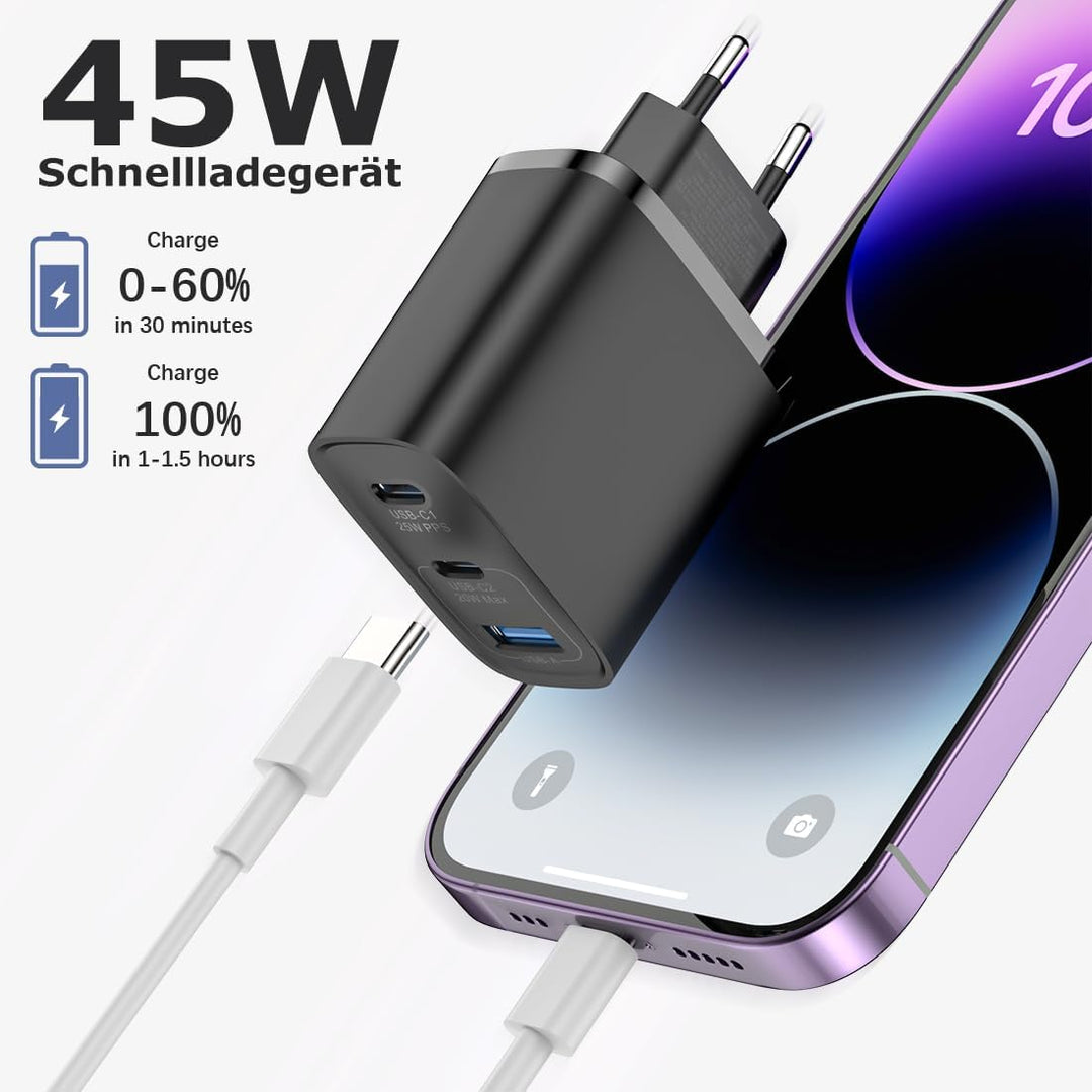 2er-Pack USB C Ladegerät 45W Netzteil GAN für iPhone/Samsung Galaxy S25/S24/S23/S22/S21 iPhone 16/15