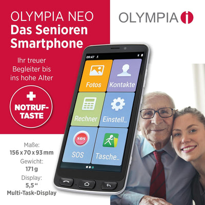 Olympia Neo 16 GB Smartphone für Senioren | Extragrosse Darstellung | Hörgerätekompatibel | Notrufta