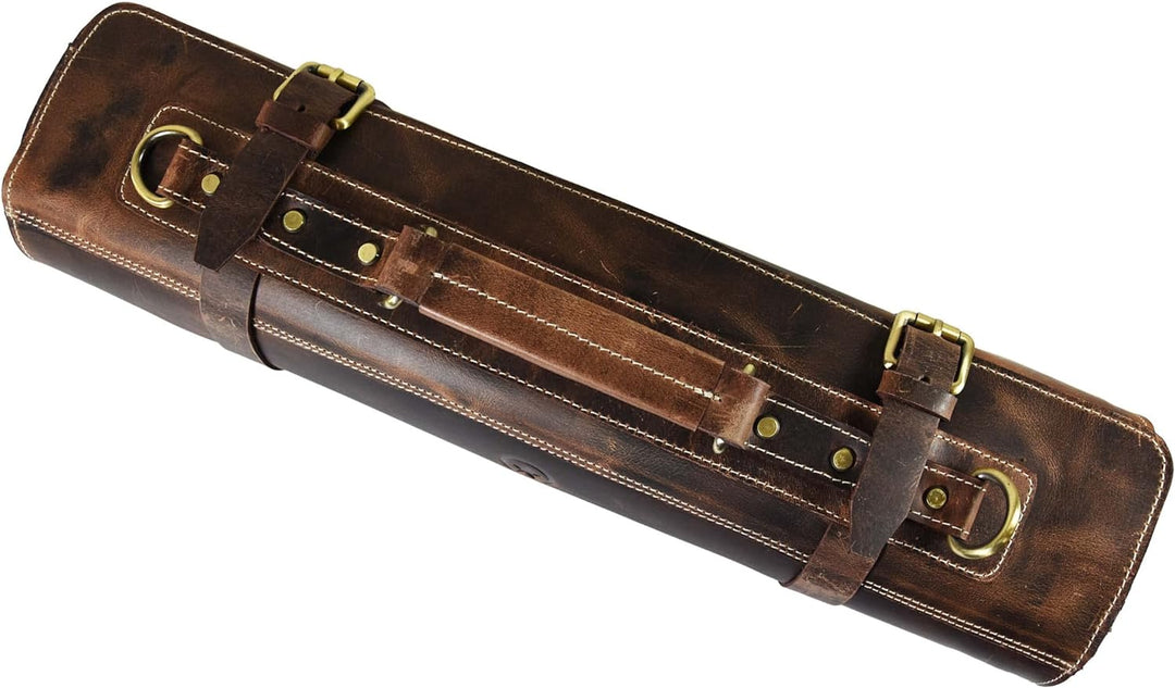 Ledermesserrolle Aufbewahrungstasche | Elastisch und erweiterbar 10 Taschen | Verstellbarer/Abnehmba