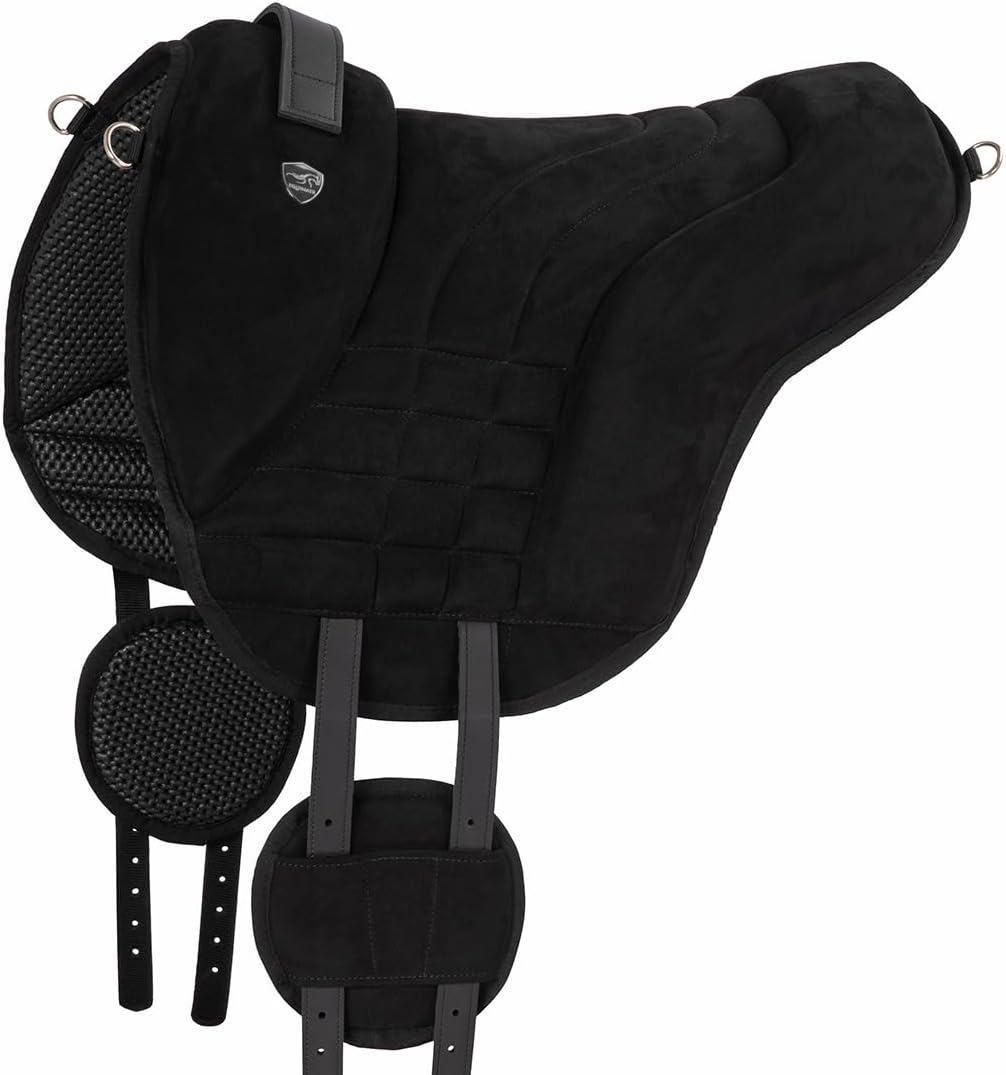 Equinate Reitpad Harper aus synthetischem Wildleder Pony Schwarz - Bareback Pad mit pflegeleichter N