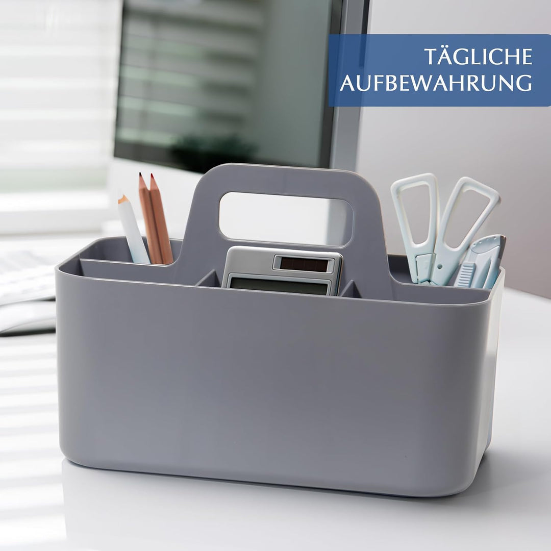 SYLANDO Korb Organizer mit Griff, 24x15x11 cm, Kunststoffkorb, Reinigungskorb, Bastelkorb, Schreibti