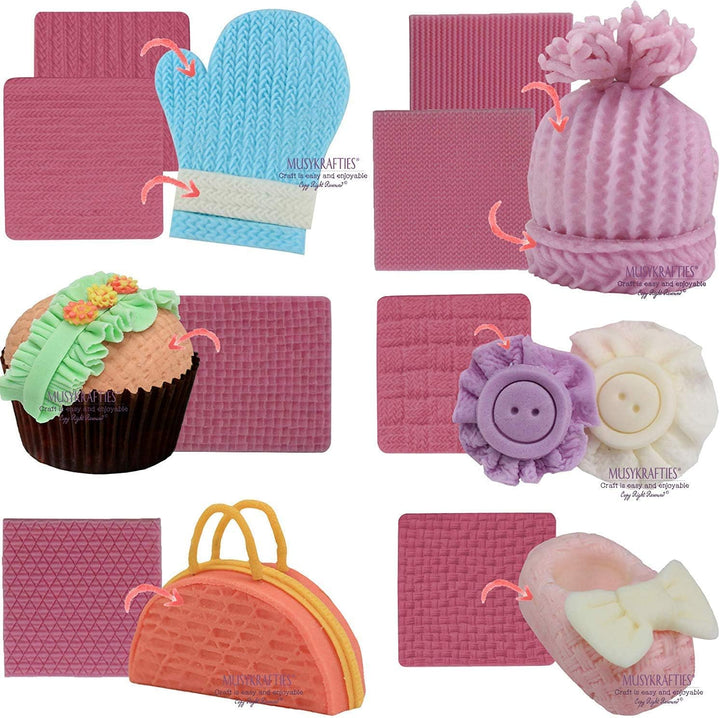 musykrafties Gewebe Stricken Silikonform Struktur Stempel Mat 8-in-Set Bundle für Sugarcraft Kuchen