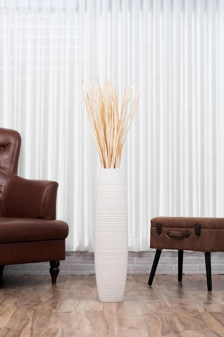 Leewadee Grosse Bodenvase für Dekozweige hohe Standvase Design Holzvase, Holz, 70 cm, Weiss 70 cm We