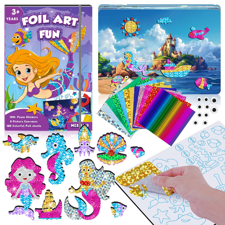 Lustiges Folien-Kunst-Set für Kinder, Meerjungfrau und Prinzessin, Folienkunst für Kinder, Kunst-Bas