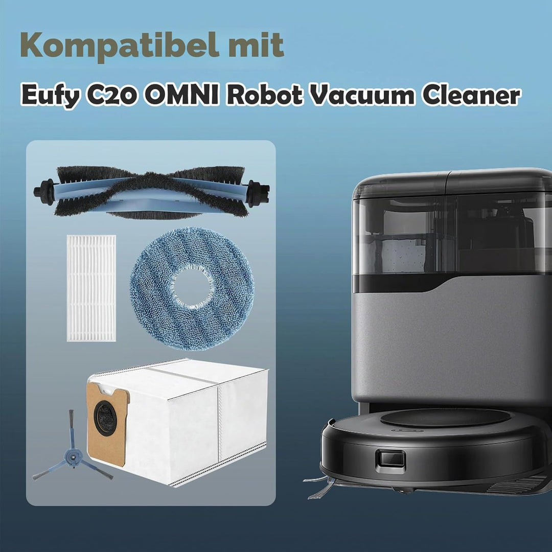 VIEWALL C20 Zubehör für Eufy Omni C20 Staubsauger,1 Hauptbürste, 4 Wischtücher,4 Seitenbürsten,4 HEP