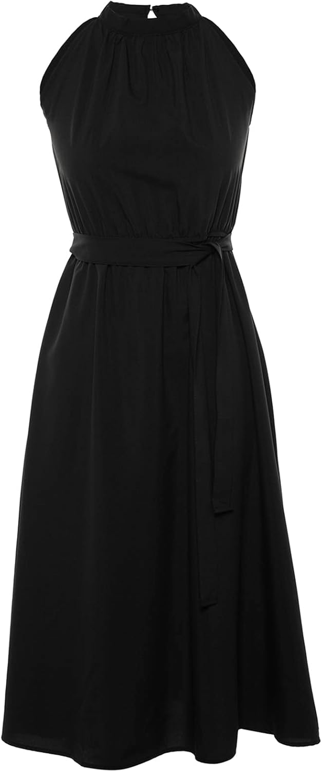 TRENDYOL Frau Midi A-Linie Regular Fit Webstoff Kleid 42 Schwarz, 42 Schwarz