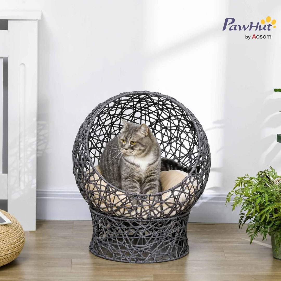 PawHut Katzenkorb, Katzenhöhle mit Kissen, Katzenhütte aus Polyester-Seil, Katzenbett mit Zylindrisc