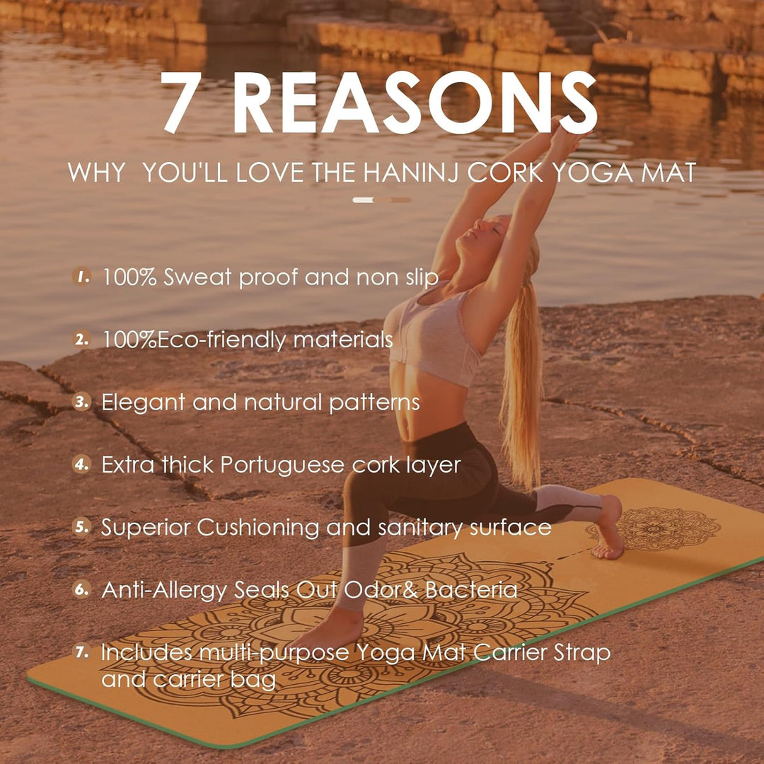 Yogamatte-Kork, Rutschfest, Einzigartiges Design, Extradick Natürlicher Kork, TPE Fitness-Trainingsm