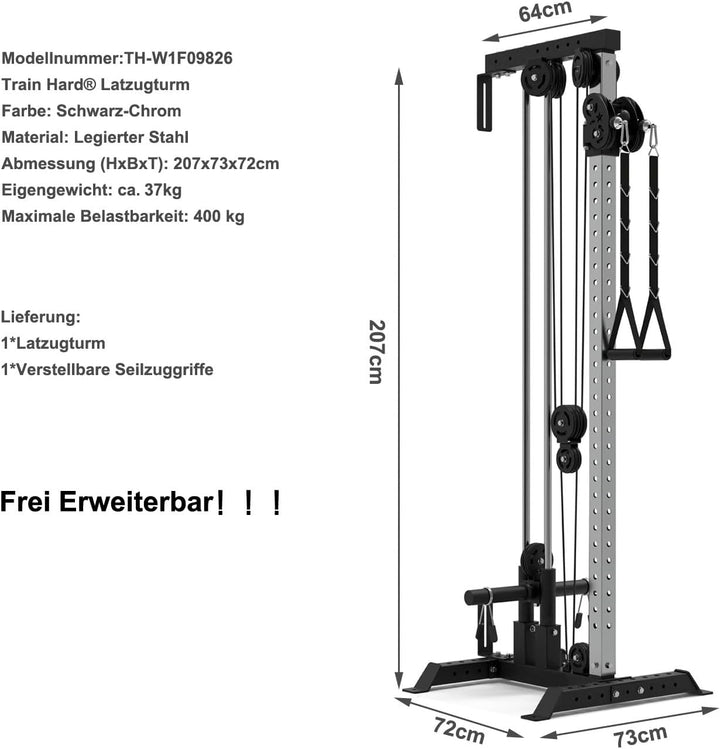 Train Hard® Wandmontage Latzugturm, Kabelzuganlage, Seilzugstation zur Brandneues Modell 2024 A:W1F0