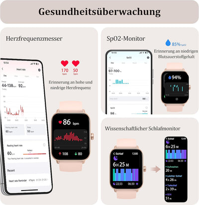 KALINCO Smartwatch für Damen Herren, Fitnessuhr 1.8 Zoll mit Telefonfunktion, Fitness Tracker Alexa