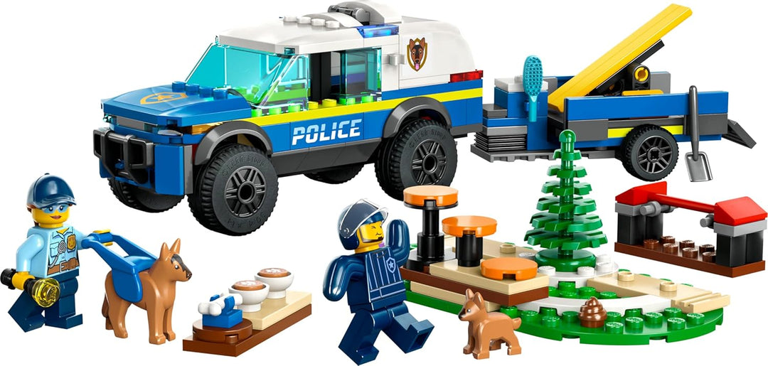 LEGO City Mobiles Polizeihunde-Training, Polizeiauto-Spielzeug mit Anhänger, Hunde- und Welpenfigure
