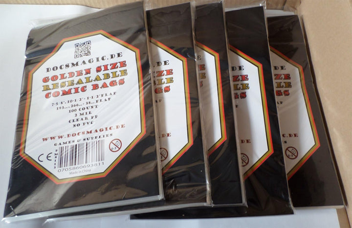 docsmagic.de 5X 100 Resealable Golden Size Comic Book Bags 7-5/8"x 10-1/2"+ 1-1/2"Flap- 2 Mil - Hüll
