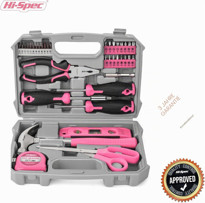 Hi-Spec Heim DIY Werkzeugkoffer für Frauen 42tlg. Kleiner Werkzeugkoffer gefüllt mit Pinken Werkzeug