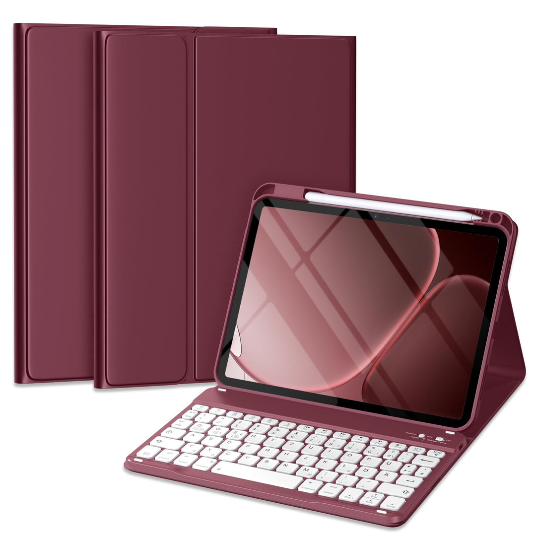Vobafe Hülle mit Tastatur für iPad A16 11/10 Generation (2025/2022, 10,9/11 Zoll), Magnetisch Abnehm