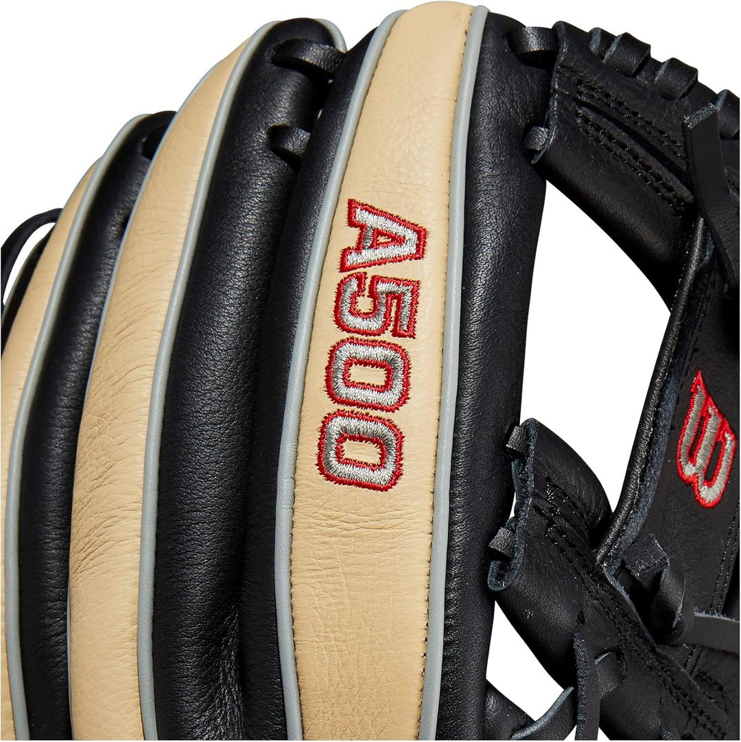 WILSON 2023 A500 Jugend-Baseballhandschuh Schwarz/Blond/Rot 11.5" Rechte Hand Wurf, Schwarz/Blond/Ro