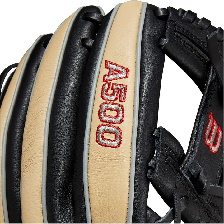 WILSON 2023 A500 Jugend-Baseballhandschuh Schwarz/Blond/Rot 11.5" Rechte Hand Wurf, Schwarz/Blond/Ro