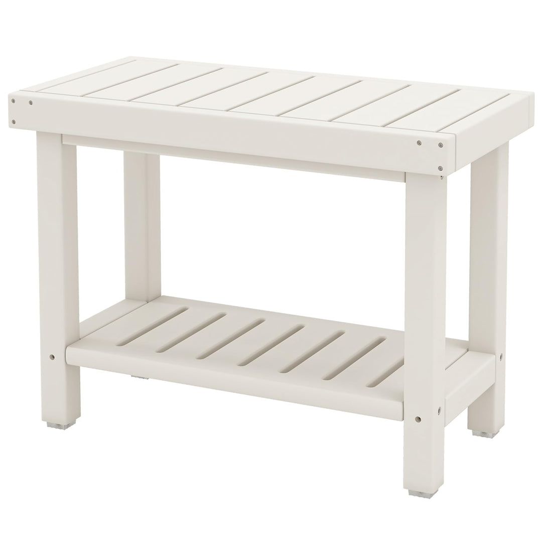 FANTASK Duschhocker, 61 x 31 x 49 cm, wasserdichter Duschstuhl mit Ablage, Sitzbank Bad bis 150 kg,