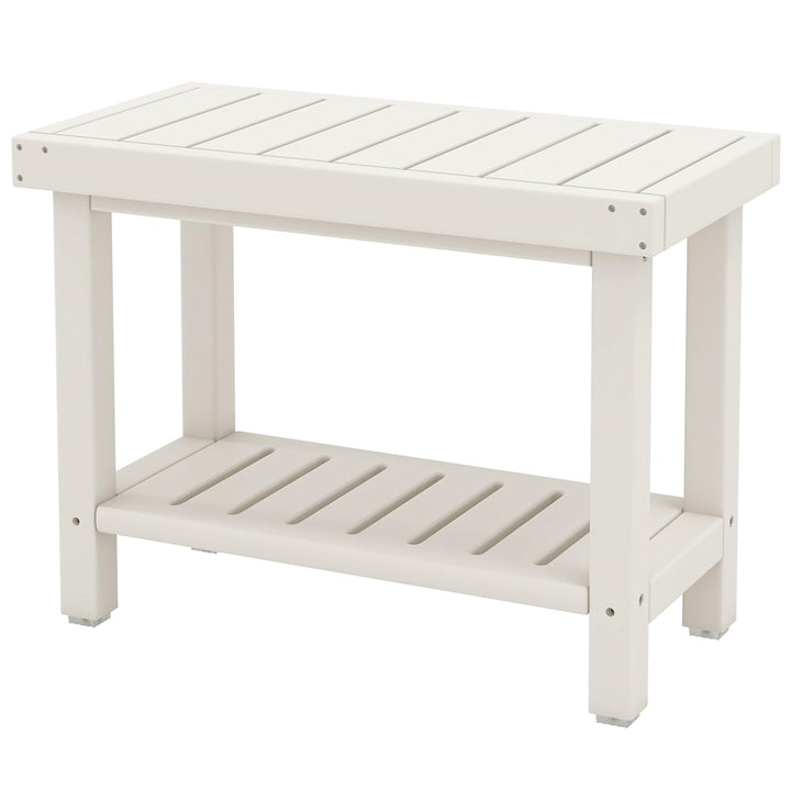 FANTASK Duschhocker, 61 x 31 x 49 cm, wasserdichter Duschstuhl mit Ablage, Sitzbank Bad bis 150 kg,