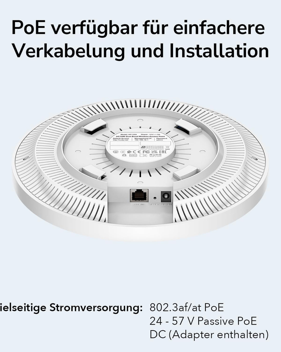Cudy AC1200 Gigabit Wireless Access Point, Gigabit RJ45, Business-WLAN-Lösung mit Mesh-Unterstützung